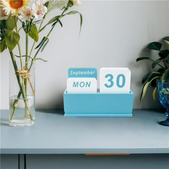 Wooden Desk Calendar Perpetual Daily Flip Display Farmhouse Office Decor Gift - Picture 4 of 8